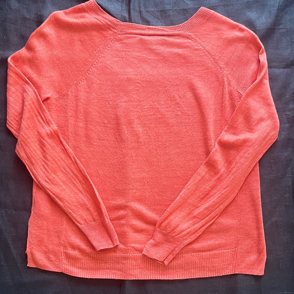 J. Crew Coral Orange Linen Long Sleeve Sweater XS - Picture 2 of 7